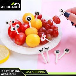 Forks Mini Eye Cartoon Picks For Kids Cute Fruit Vork Bento Box Decor Herkbruikbare kinderen Snack Cake Dessert Lunch