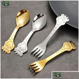 Horquillas de ingeniería humana vajilla de acero inoxidable cuchara duradera utensilios hermosos utensilios de fruta segura para niños.Rico y colorf dro dhdj6