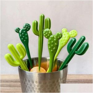 Fourchettes Pack de 6 Fruits Party Dessert Cactus Apéritif Picks Portable Enfants Bâtons Café Réutilisable Décoratif Tooticks Drop Livraison Dhzab