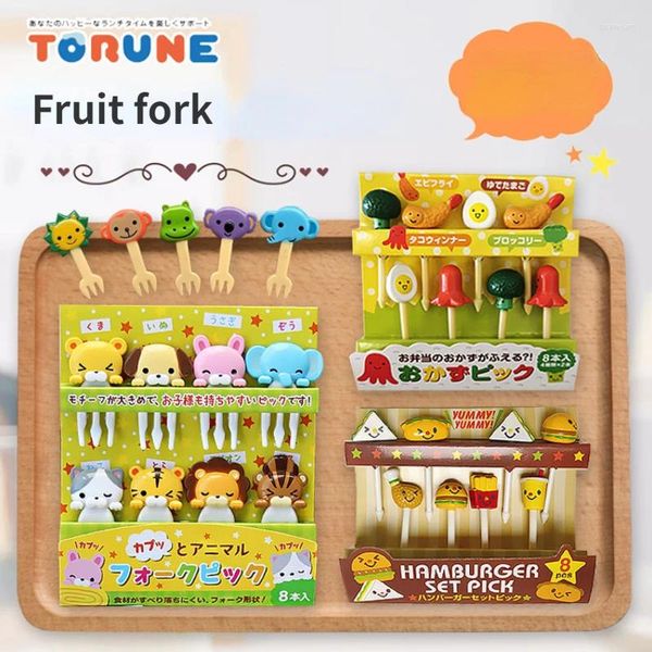 Fourks Plastic Animal Fruit Fork Mini Cartoon Children's Snack's Snack Cake Dessert Tooth Tooth accessories ACCESSOIRES DÉCORATION PARTI