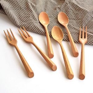 Forks Portable Creative Dessert Ice Cream Wood Handle Kitchen Wooden Spoon Table Varelle Ustensiles