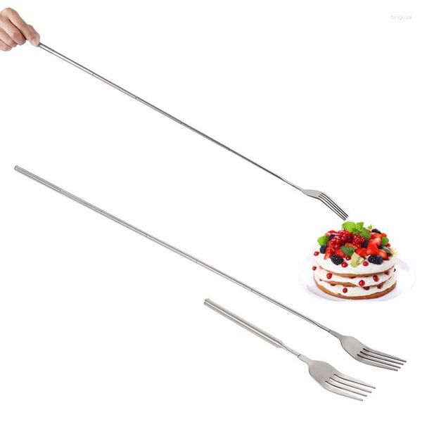 Fourchettes Inox Argent Extensible Fourchette Dîner Fruits Dessert Long Couverts Bbq Cuisine Accessoires Outils