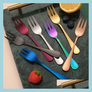 Forks roestvrijstalen vorken Home Kitchen Dineren Flatware Gold Dessert Fruit Fork Vork bestek voor feestevenement drop levering Garden Bar DHGY4