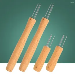 Tenedores para cocinar al vapor, herramientas de cocina duraderas, Juego de 4 patatas de acero inoxidable con mango de madera de haya, maíz reutilizable para