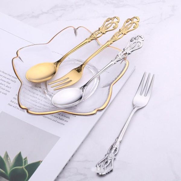 Tenedores Vintage Gold Cuchara Tenedor Juego de cubiertos 18/10 Acero inoxidable Mini cucharas de postre pequeñas de lujo y para fiesta 12,6 cm 12,9 cm