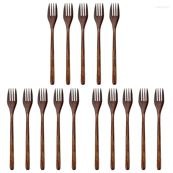 Tenedores de madera, 15 piezas, ecológico, japonés, ensalada de madera, tenedor para cena, vajilla para niños y adultos (sin cuerda)