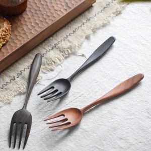 Forks Wooden Fork Spoon Set Dim Sum Fruit Western Pasta Western Handle Couteau Créatif Protection de l'environnement des ménages japonais