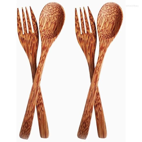 Tenedores Cucharas De Madera Tenedor Madera Palma De Coco Para Concha Tazón Cuchara Comer Mezclar Revolver Largo Con Utensilio De Cocina