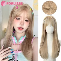 Forlisee Wig Dames Lange Haar Fashion Natural Ademen Volledig hoofd Cover Koreaans platina Lang rechte haar Volledige Top Wig Cover 240407