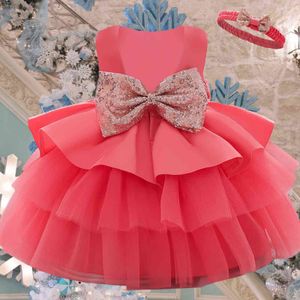 Formele doop eerste 1e verjaardag jurk voor baby meisje kerstpailletten prinses jurken met hoofdband boog feestjurk kleding G1129