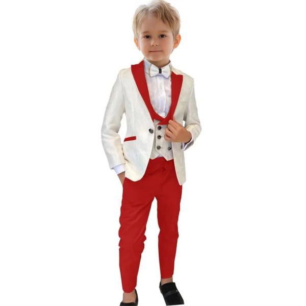 Ensemble de costume 3 pièces formel pour garçon (veste + gilet + pantalon) Paisley coupe ajustée chic enfants smoking enfant en bas âge robe de mariage porteur d'anneau