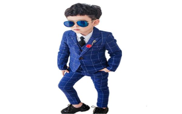 Costumes formels pour garçons, Blazer à carreaux pour enfants, gilet, pantalon, tenues pour fête de mariage, robe d'anniversaire, Costume de printemps, vêtements pour enfants, ensemble 8618417