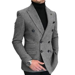 Formele Bordeaux Rood Grijs Revers Tux Mannen Slim Fit Suits Jasje Custom Made Voor Wendding Party Wollen doek 240311