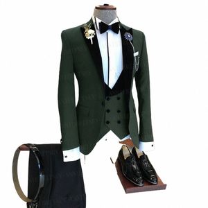 Costume vert Busin formel hommes 3 pièces veste masculine personnalisé Fi marié costume de mariage smoking élégant fête Blazer gilet pantalon ensemble O6MH #