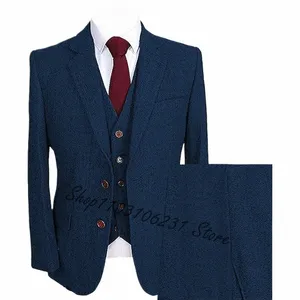 Formel Busin Hommes Costumes Slim Fit Tweed Herringbe Tuxedos Marié Costumes De Mariage Pour Hommes Revers Encoché Mâle Blazer Costume Homme L3lm #