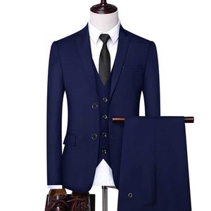 Formal Business Wedding 3 Pieces Suit Set / Male 2021 Blazers Jacket Pants Vest Trousers Dress Waistcoat X0909