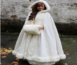 Manteaux formels à capuche longueur au sol fabuleux fermoir Cape de fourrure avec manchon et capuche Cape d'hiver veste de fête de mariage 6819600