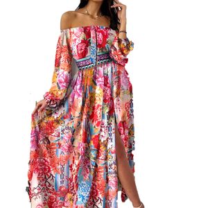 formele jurk avondjurken elegante bloemenjurk vintage jurken zomers slash nek paisley print kim kardashian stijl middelste taille jurken voor vrouw feestdress