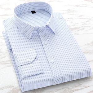 Chemise habillée formelle pour hommes Plaid à manches longues Slim Fit Designer Business rayé mâle Social chemises blanches, plus la taille S à 8XL 240307