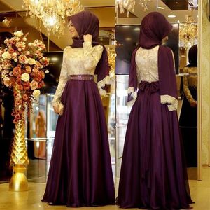 Formele kleding vrouwen elegante Arabische moslimavondjurk kanten lange mouw prom jurk een lijn speciale gelegenheid jurken259t