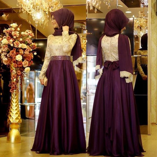 Robe formelle femmes élégante robe de soirée arabe musulmane dentelle à manches longues robe de bal une ligne robes d'occasion spéciale259t