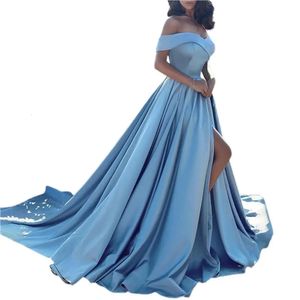 Formele jurken voor dames Off-shoulder hoge split elegante vloerlengte modejurk voor bruiloftskleding Blauw xxxxxl 240117