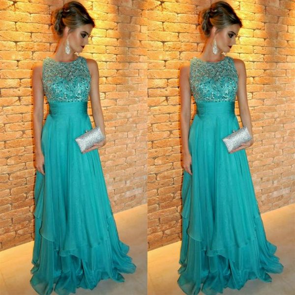 Vestido de noche formal Turquesa robe de soirée Sin mangas Hasta el suelo O Cuello Fuera del hombro Vestidos para la madre de la novia263f