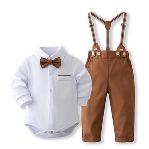 Conjunto de ropa de caballero formal para bebé, traje de mameluco sólido para niño, disfraz de primer cumpleaños de 0 a 24 meses, traje de algodón para niños pequeños 240105
