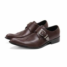 Vestido formal de hombres genuinos handales puntiagudos de los pies marrones zapatos de cuero de negocios marrones hombres e dr buin sho