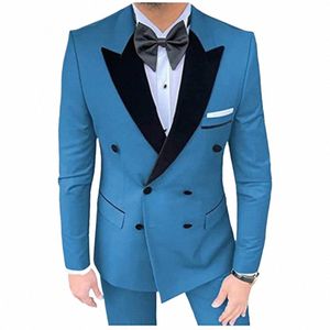 Costumes pour hommes formels Noir Peaked Revers Double boutonnage Tuxedo de mariage Terno Masculino Prom Groom Custom Made 2 pcs Blazer pour homme l8wm #