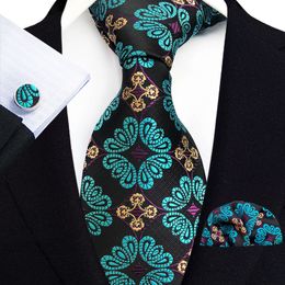 Corbata Formal para hombre, corbatas florales de seda para hombre, fiesta, boda, negocios, corbata, pañuelo, gemelos, conjunto, accesorios para traje de hombre