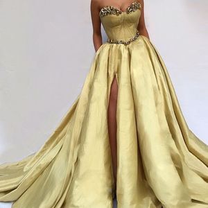 Formele Moslim Avondjurken 2019 Mermaid Sweetheart Taffeta Crystals Side Slit Islamic Dubai Saoedi-Arabische Lange Elegante Prom-jurk