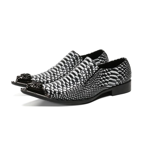 NUEVO SAPA FOMAL Fashion Patrón serpentino Party Dress Men Poined Toe de cuero real Slip On S