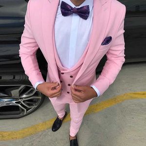 Formele roze herenpakken voor bruiloft smoking op maat gemaakte slanke pasvorm 3 stuks prom mannelijke groomsman jas met broek vest x0909