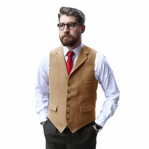 Gilets à manches formelles pour hommes gris mélange de laine pour hommes gilet classique gilet à revers cranté costume à simple boutonnage mâle hiver a1qu #