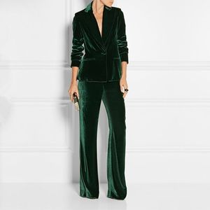 Formel Slim Fit Femmes d'affaires Vêtements de travail 2 pièces Costumes Vert foncé Velvet Bureau Dames Mode Costumes élégants Veste Pantalon Ensemble 200923