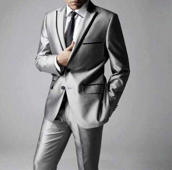 Formal astilla gris padrinos de boda hombres trajes 2 piezas negro pico solapa boda (chaqueta + pantalones) traje homme terno masculino delgado x0909