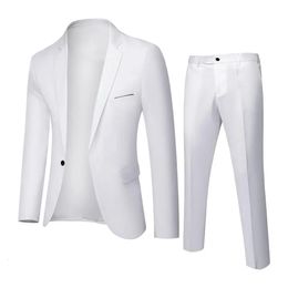 Costume formel 2 pièces Blazer pantalon Style coréen couleur unie simple boutonnage printemps automne boutons mariage marié 240117