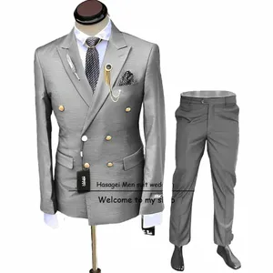Formele Pak Voor Mannen Bruiloft Smoking Double-Breasted Jas En Broek 2 Stuk Set Busin Blazer Gouden Butts pak Bruidegom N6LW #