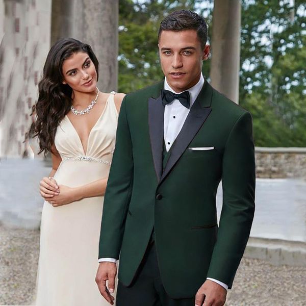 Trajes formales para hombres de bodas de color verde Tres piezas (Blazer + Pant + Vest) Elegantes trajes de fiesta para la noche de esmoquin de los hombres de negocios en venta