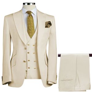 Formal Blanco Beige Novio Boda Esmoquin Chaqueta Pantalón Abrigo de dos botones 3 piezas Trajes de fiesta de graduación para hombre 2022 Trajes de hombre azul hielo Disfraz Peaky Blinders Trajes de novio