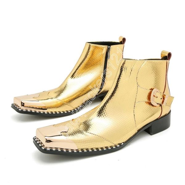 Bottines en cuir jaune formelles hommes bottes pour hommes faites à la main chaussures bout carré fermeture éclair mode fête et bottes de mariage mâle