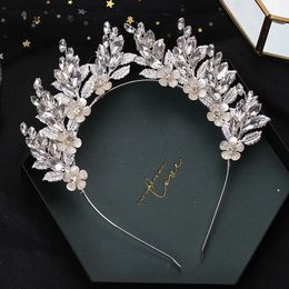 Forseven Crystal Bride Hair Accessories Handmade Hoistone Flower Bandoule Feme Band Silver Color Headpeice Headdress JL 240528