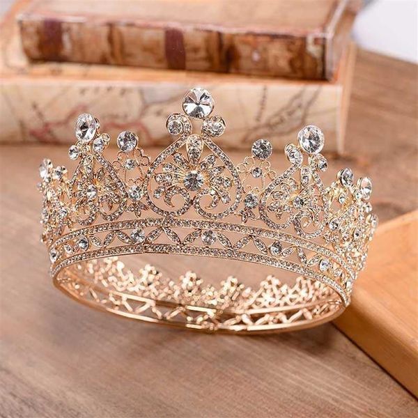 Forseven Full Circle Righestones Bride Tiaras Queen Princess Pageant Diadem Crown de Noiva Wedding Hair Bijoux Accessoires H08272092