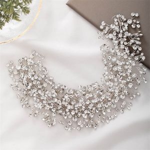 FORSEVEN bandeau de luxe plein brillant perceuse perles décoré femmes bandeau de cheveux à la main élégant mariée bijoux de mariage JL 220217