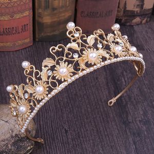 Forseven vrouwen meisje prinses ronde bruid bruid bruiloft haar sieraden accessoires imitatie parel zonnebloem legering kroon tiaras j0121