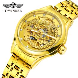 FORSING/FUXINI Montre creuse mécanique entièrement automatique pour femme Phoenix Vermilion Bird Gold 8222