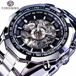 Forsining 2017 Zilver Rvs Waterdicht Heren Skeleton Horloges Topmerk Luxe Transparant Mechanisch Mannelijke Polshorloge Y1255W