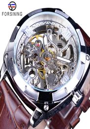 Forsiner 2018 Silver Skeleton horloge marron en cuir authentique résistant à l'eau Automatique montres autonomes pour les montres sportives pour hommes6119352