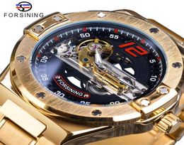 Forsiner Automatic Male Watch Golden Bridge Transparent Band en acier inoxydable Racing Man Mechanicalwatch Relogo Masculino263137179